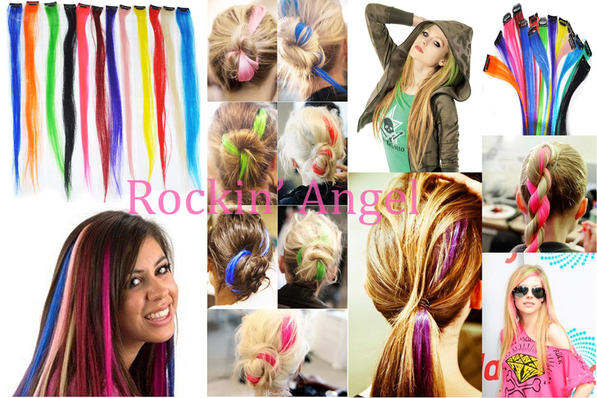 Bright Coloured Neon Clip In Hair Extensions 24 Long Easy To Use Look Great Ebay